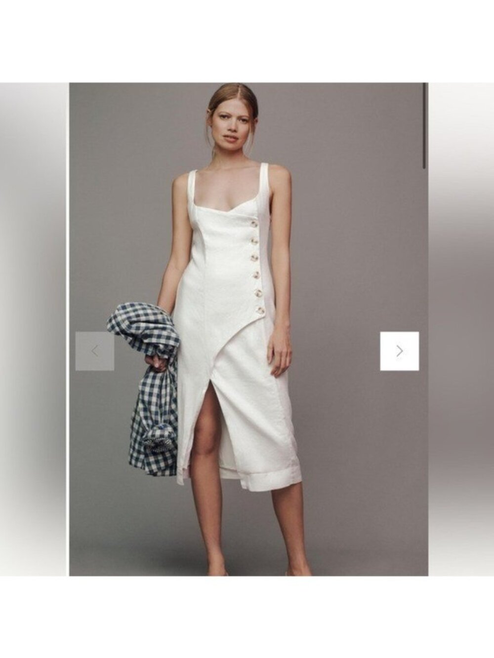 Anthropologie Beige Linen Blend Button Wrap Dress Sleeveless Size Small Read*